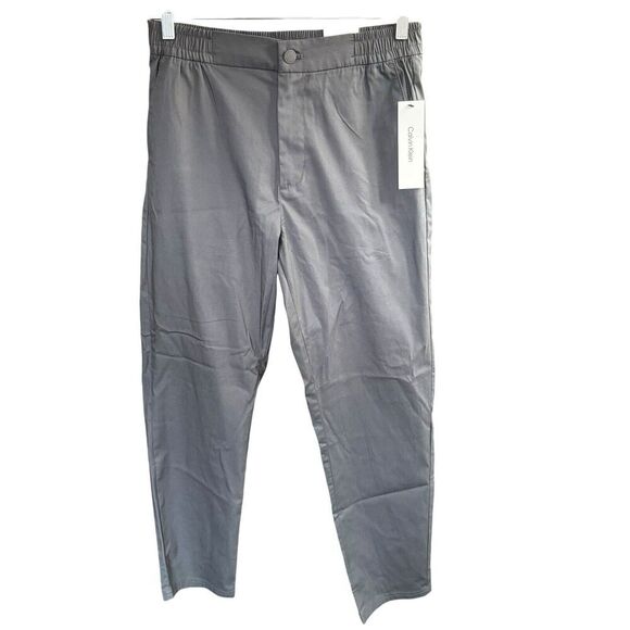 Calvin Klein Pants Men Small Gray Chinos Dress Pants Flat Front Elastic NWT - Picture 1 of 9